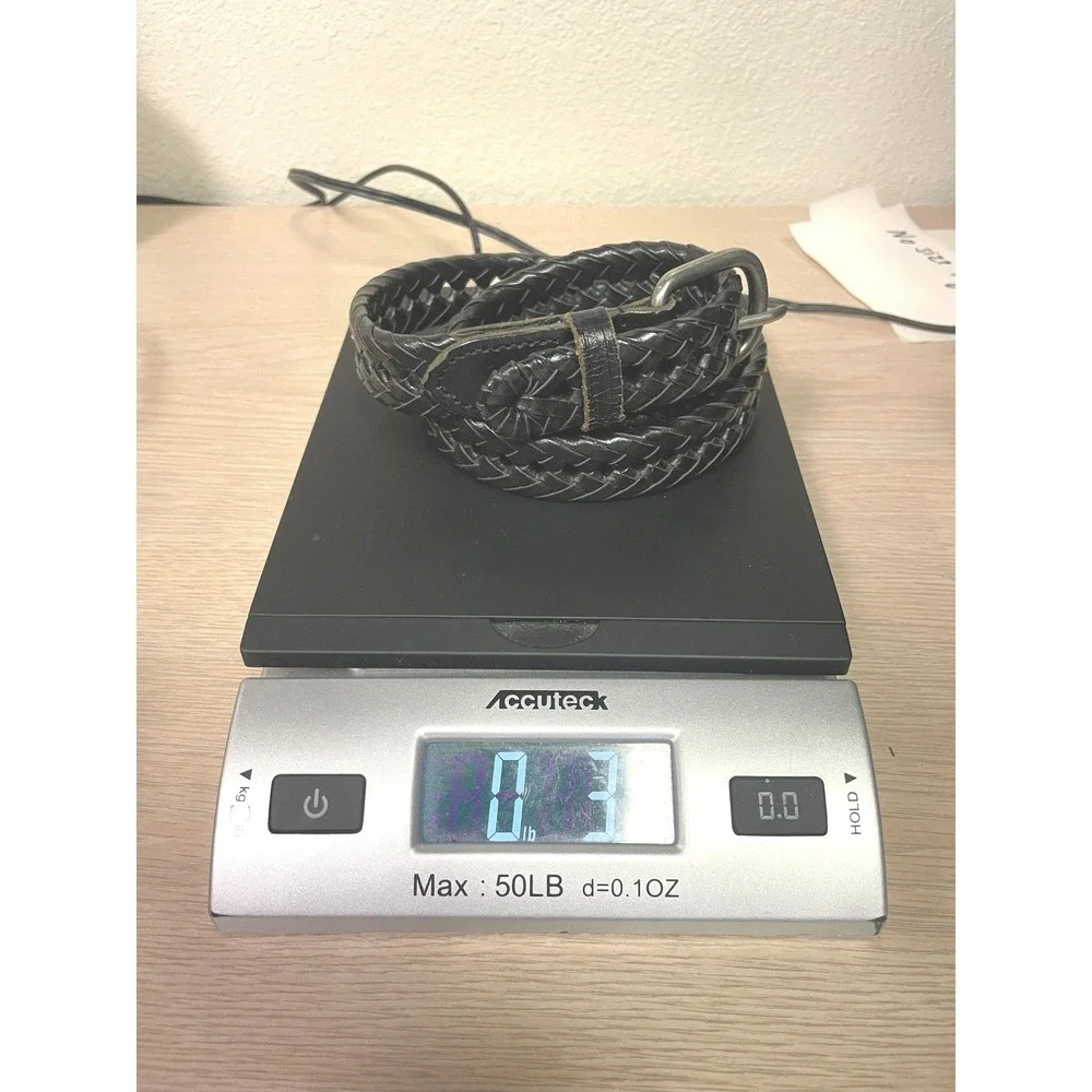 Woven Braided Leather Belt Classic Casual 38.5 Inch Black Silver Buckle